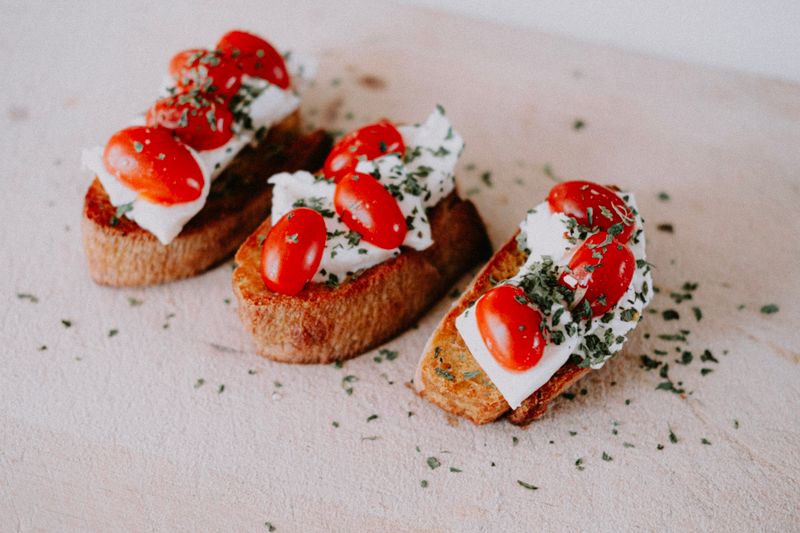 Bruschetta platter with tomato and basil topping